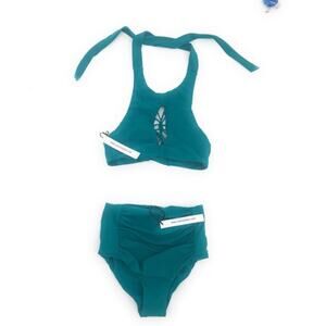 Cami & Jax 2 Piece High Waist Green Bikini Swim Bottom & Tankini Small NWT